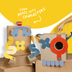 Makedo Deco-Props Sparkies cardboard creations with hand attaching Makedo Scru. Text saying Turn Boxes Into Characters.