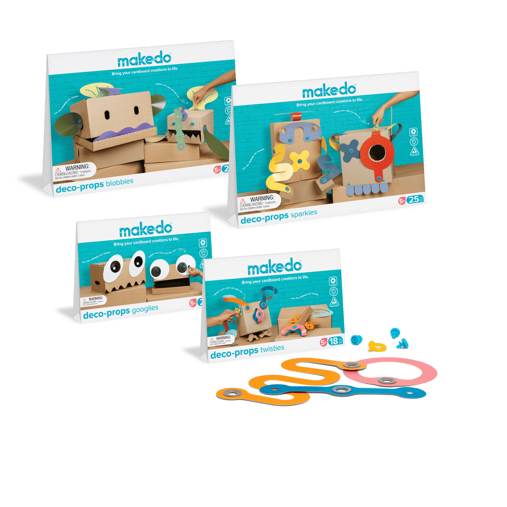 Makedo Deco-Props range with some parts scattered in front